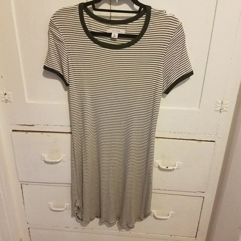 Hunter green & cream striped t shirt dress